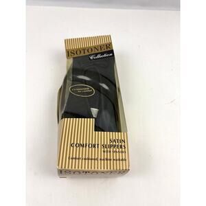 Isotoner Black Satin Comfort Slippers Women's M 6.5-7.5 1990's NEW Old Stock